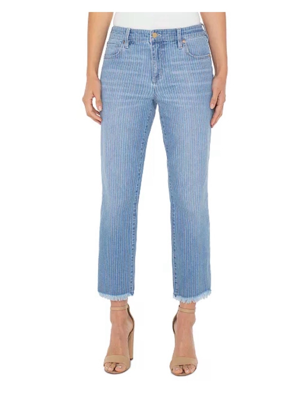 Liverpool Light Blue Cropped Straight Jeans Raw Hem